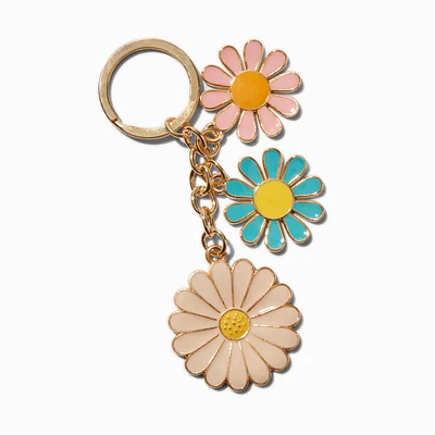 Triple Daisy Enamel Keychain