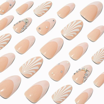 Bling Shells & Pearls Almond Vegan Faux Nail Set - 24 Pack