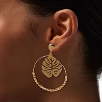 Gold-tone Monstera Leaf 2" Drop Earrings