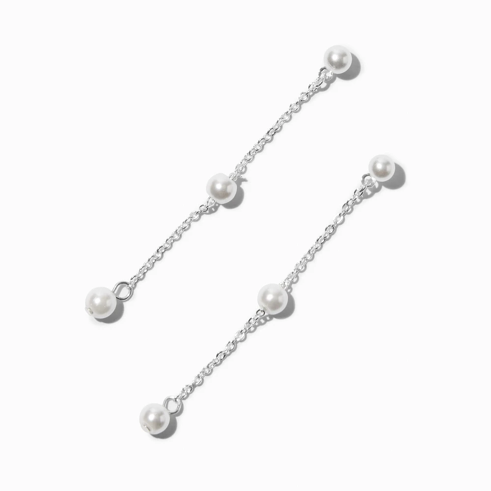 Silver-tone Pearl Station 2" Linear Drop Earrings