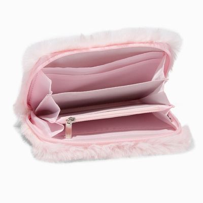 Furry Pastel Pink Pearl Wristlet