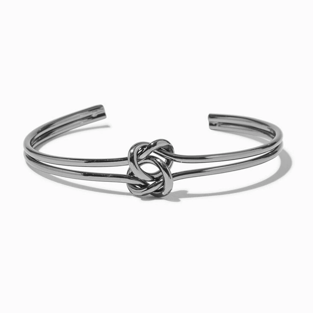 Hematite-tone Double Knot Cuff Bracelet