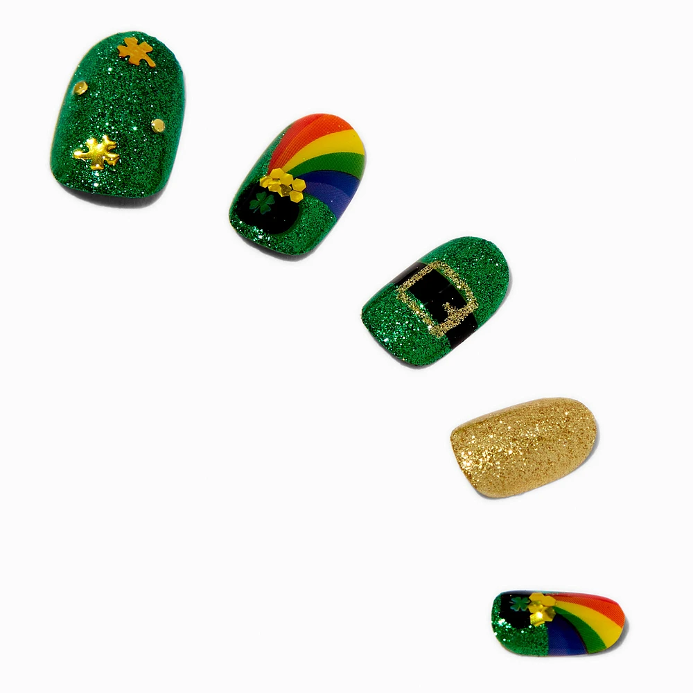 St. Patrick's Day Pot of Gold Square Press On Faux Nail Set - 24 Pack