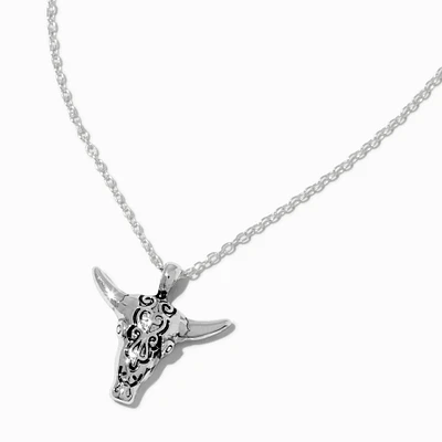 Silver-tone Cowgirl Longhorn Pendant Necklace