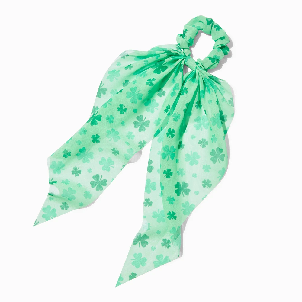 Shamrock-Print Scarf Hair Scrunchie