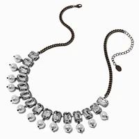 Hematite Large Rhinestone & Pearl Choker Necklace