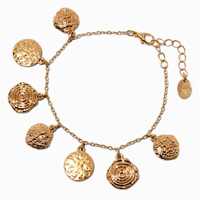 Gold-tone Textured Swirl Coin Charm Bracelet