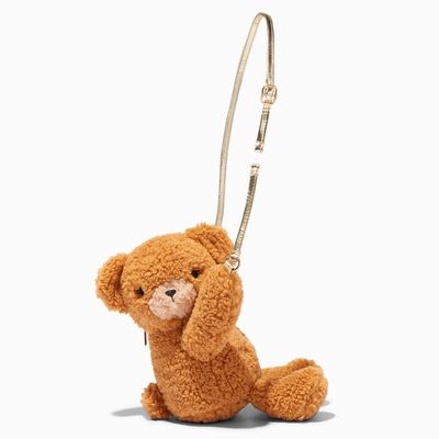 Claire's Club Sherpa Brown Bear Crossbody Bag