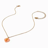 Pink Rose Heart Gold-tone Pendant Necklace