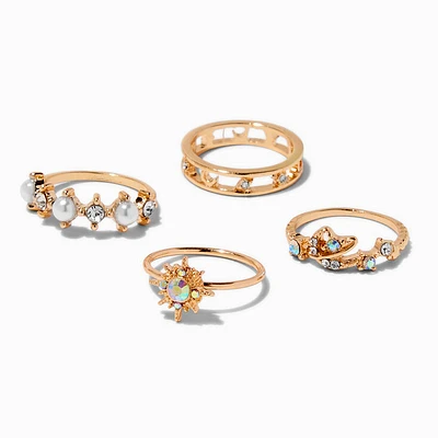 Gold-tone Iridescent Celestial Ring Set - 4 Pack