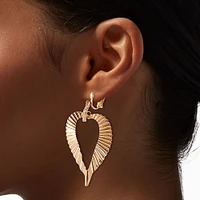 Gold-tone Textured Heart Clip-On Drop Earrings