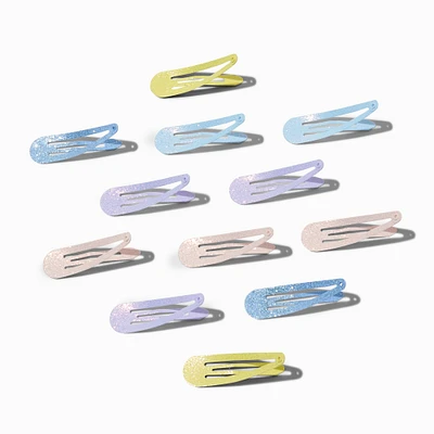 Pastel Glitter Snap Hair Clips - 12 Pack