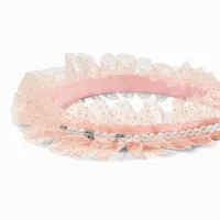 Blush Pink Glitter Tulle & Pearl Headband