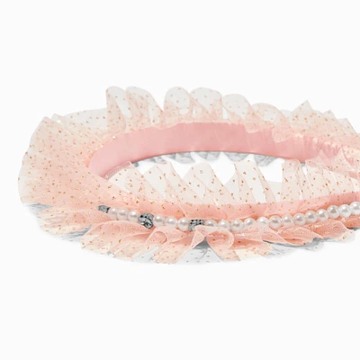 Blush Pink Glitter Tulle & Pearl Headband