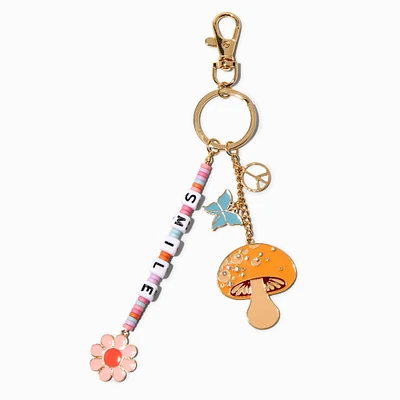 Retro Mushroom & Daisy Beaded Keychain