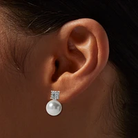 Silver-tone Crystal Pearl Stud Earrings