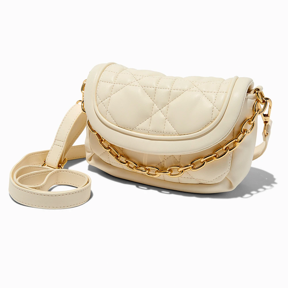 Ivory Quilted & Gold-tone Chain Crossbody Bag