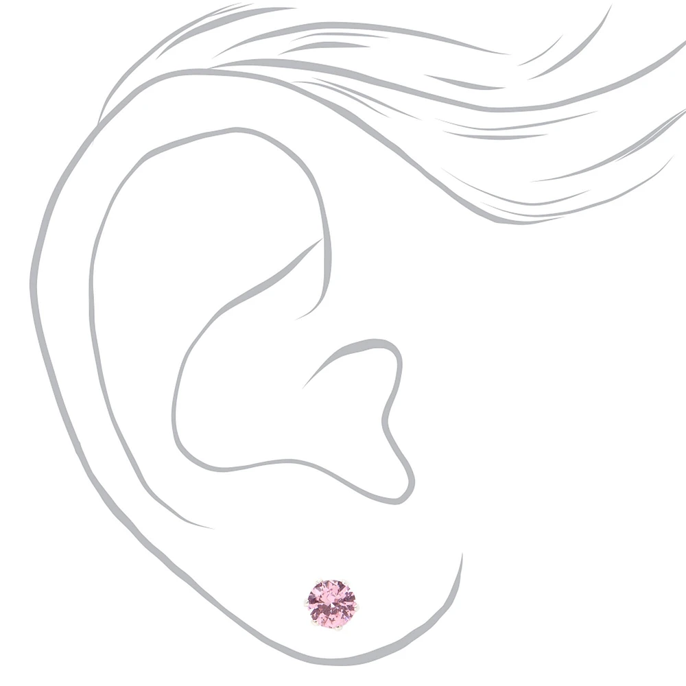 Pink Cubic Zirconia 5mm Round Stud Earrings