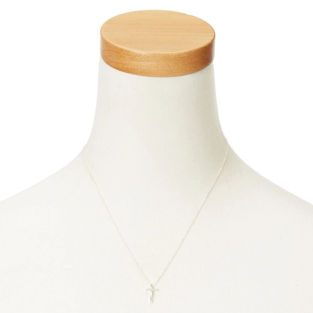 Silver Embellished Cross Pendant Necklace