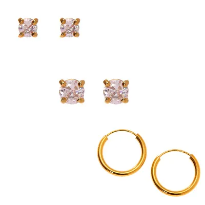 18kt Gold Plated Cubic Zirconia Mixed Crystal Earrings Set - 3 Pack