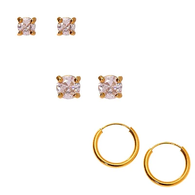 C LUXE by Claire's 18k Yellow Gold Plated Cubic Zirconia Mixed Crystal Earrings Set - 3 Pack