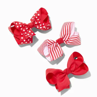 Claire's Club Red Pattern Loopy Bow Hair Clips - 3 Pack