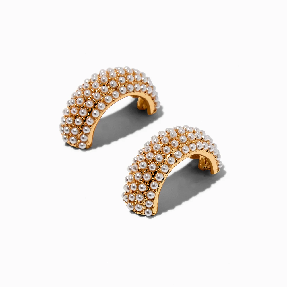 Pearl Beaded Gold-tone Half Hoop Earrings