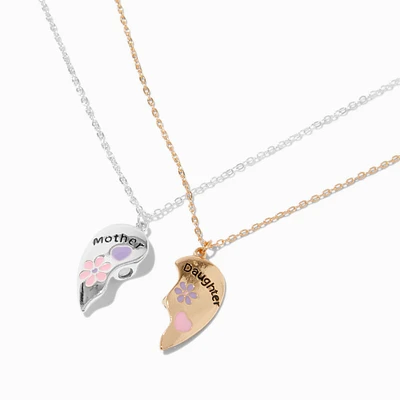 Mother Daughter Split Heart Pendant Necklaces - 2 Pack