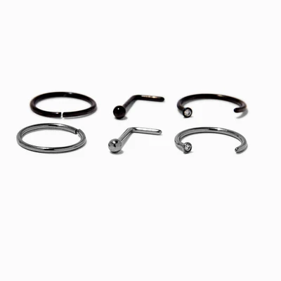 Mixed Metal Titanium 20G Nose Studs & Hoop - 6 Pack