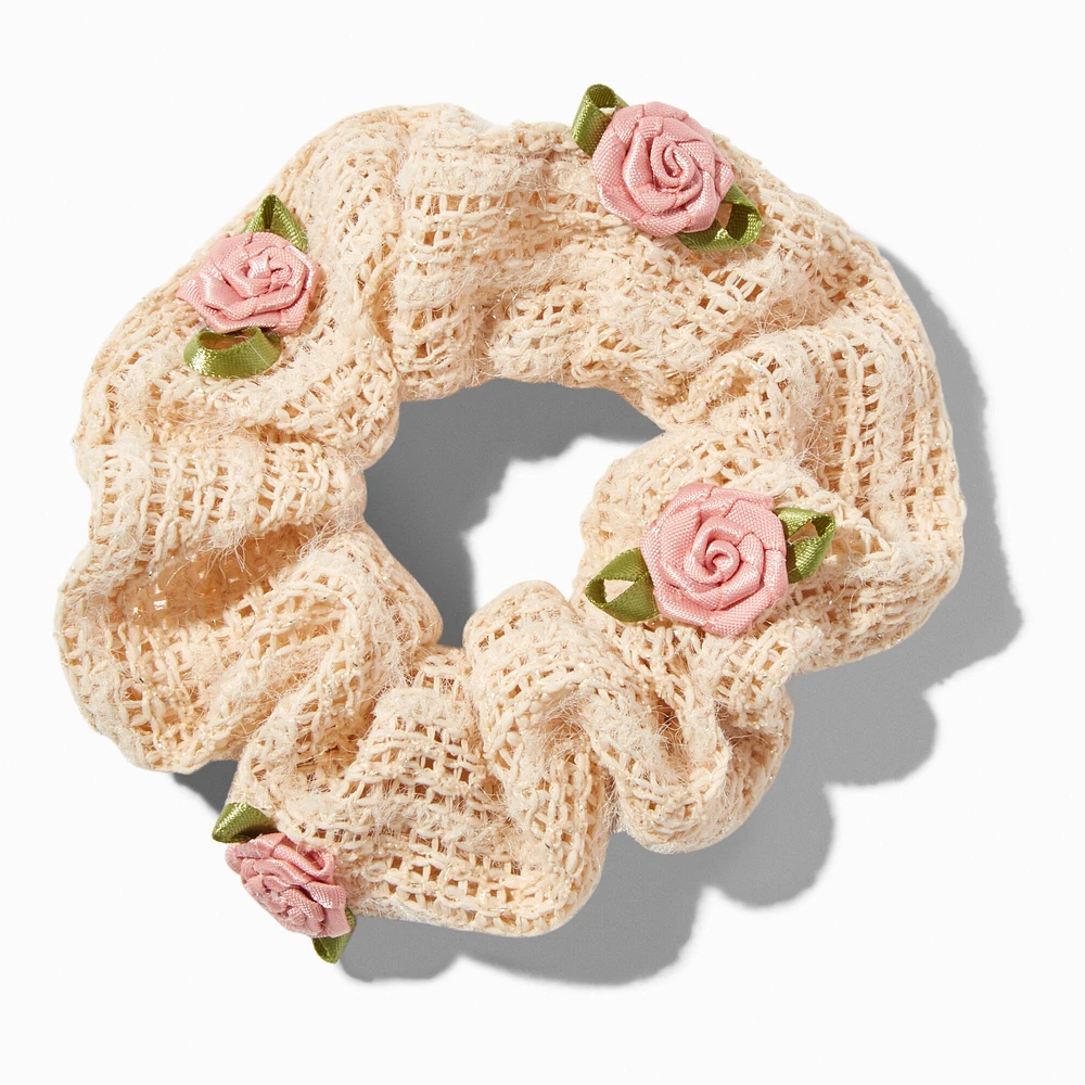 Ivory Rosette Crochet Hair Scrunchie