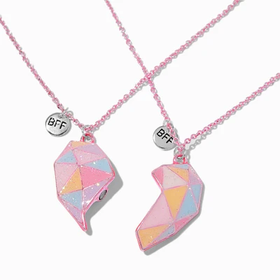 Best Friends Geometric Pink Pastel Split Heart Pendant Necklaces - 2 Pack