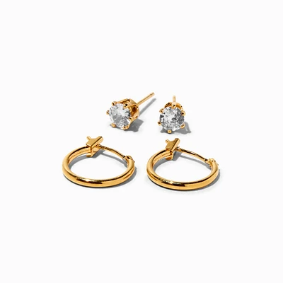 C LUXE by Claire's 18k Yellow Gold Plated Cubic Zirconia Stud & Hoop Earrings - 2 Pack