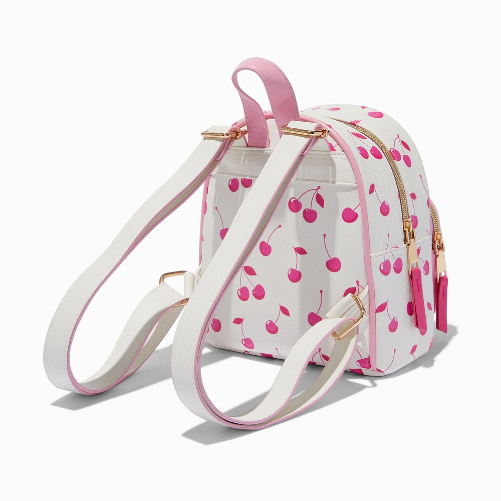 Pink Cherry White Quilted Mini Backpack