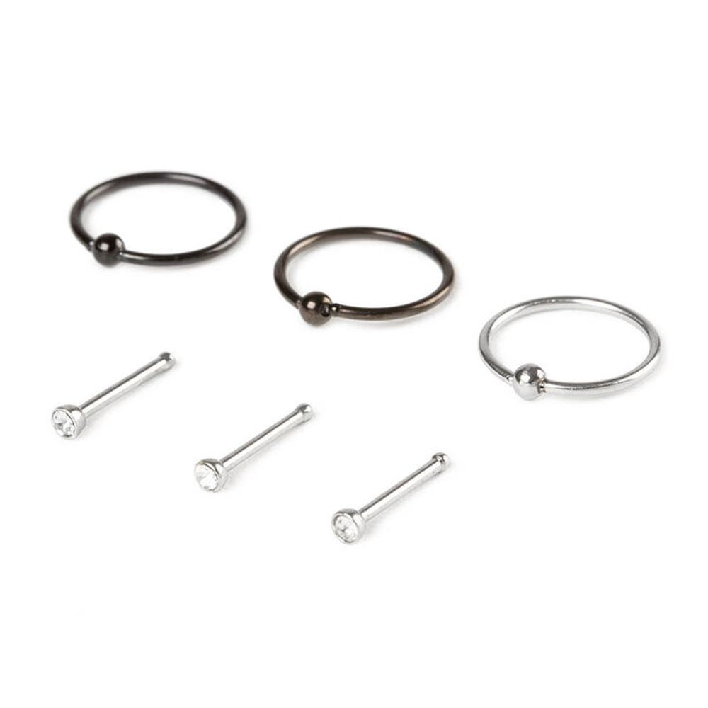 Claire's Women's Stainless Steel 20G Crystal Nose Studs and Hoop