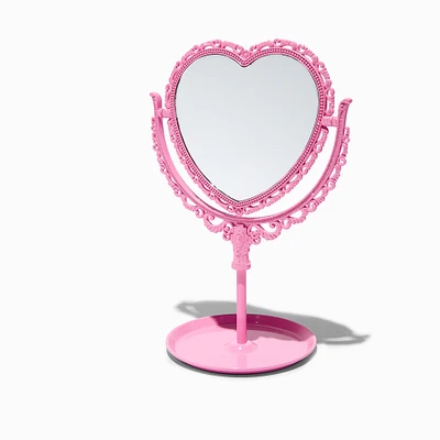 Pink Heart-Shaped Tabletop Mirror