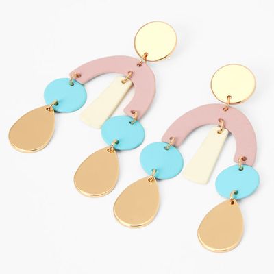 Gold 2" Pastel Geometric Drop Earrings