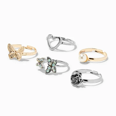 Claire's Club Mixed Metals Butterfly Rings - 5 Pack