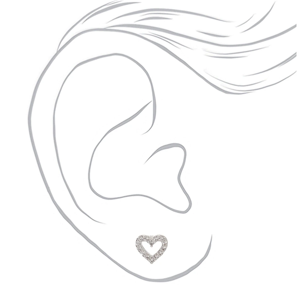 Silver Cubic Zirconia Heart Stud Earrings