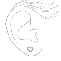 Silver-tone Cubic Zirconia Heart Stud Earrings