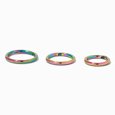 Titanium 18G Rainbow Anodized Mixed Nose Hoops - 3 Pack