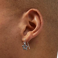 Black Crystal Silver-tone Star 0.5" Drop Earrings