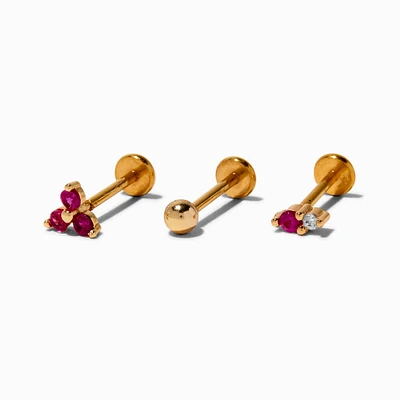 Gold-tone Stainless Steel Fuchsia 18G Threadless Tragus Earring - 3 Pack
