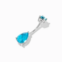 Silver-tone Stainless Steel Blue Teardrop Crystal 14G Belly Bar