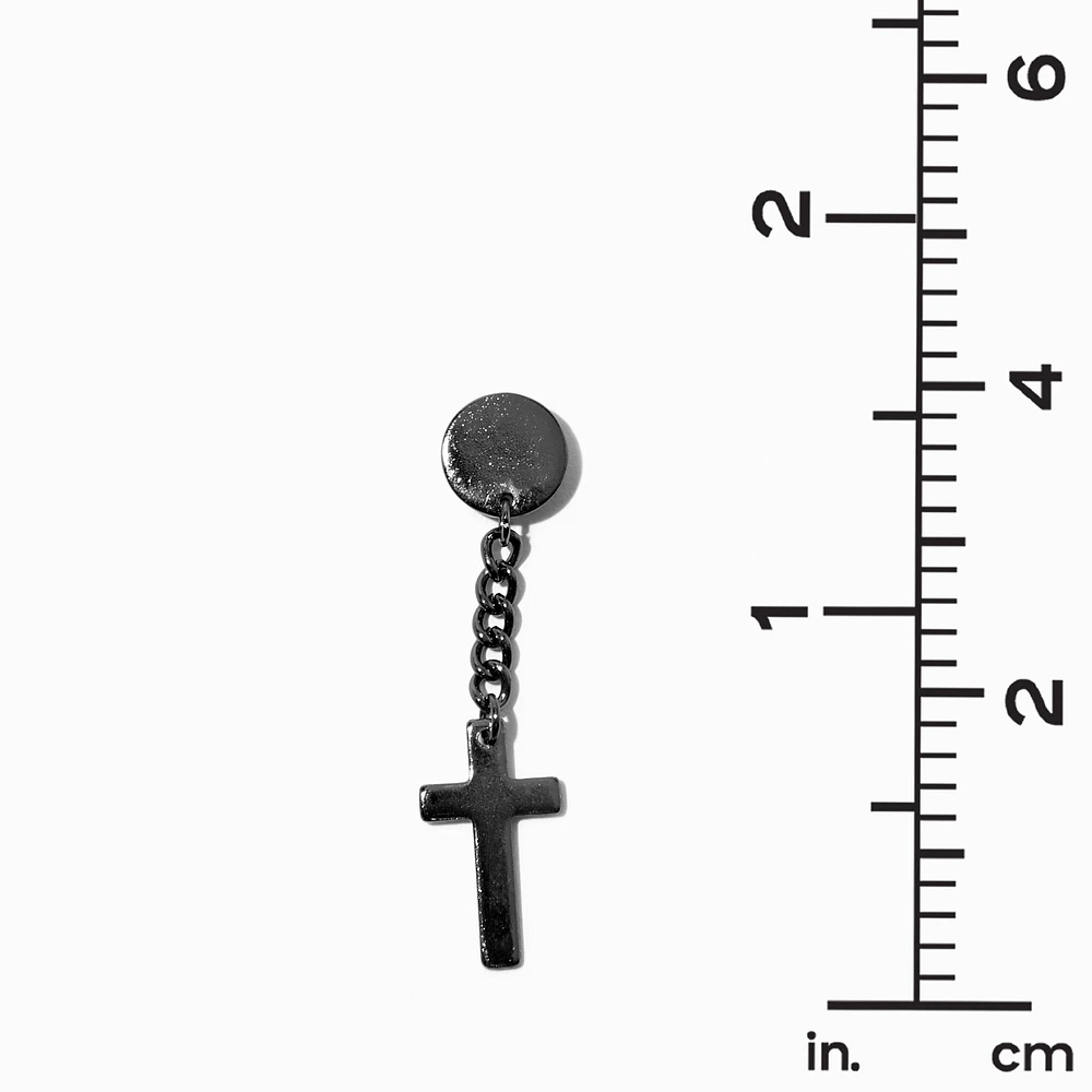 Black Cross Drop Faux Ear Plug Earrings