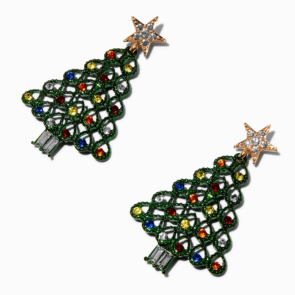 Rhinestone Christmas Tree Drop Earrings