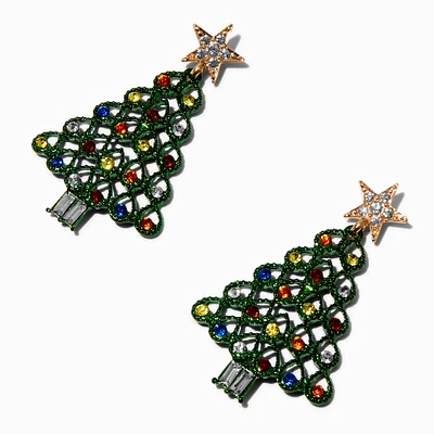 Rhinestone Christmas Tree Drop Earrings