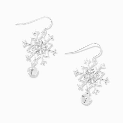 Silver Sparkle Snowflake Jingle Bell 1" Drop Earrings