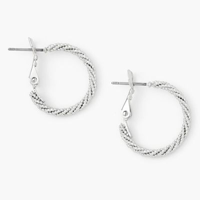 Silver 20MM Laser Cut Twisted Hoop Earrings