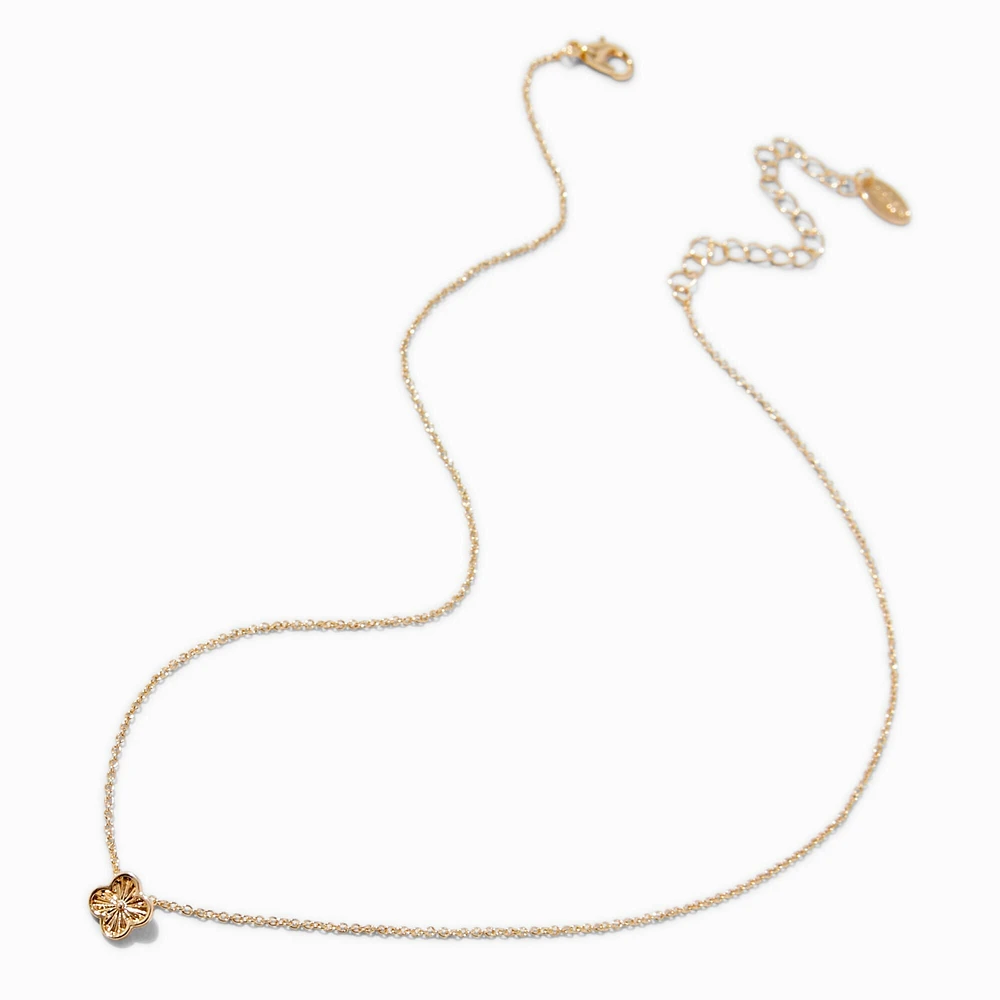 Gold-tone Textured Clover Pendant Necklace