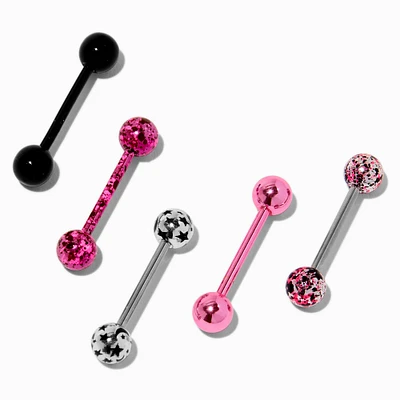 Mixed Pink Titanium Tongue Barbells - 5 Pack